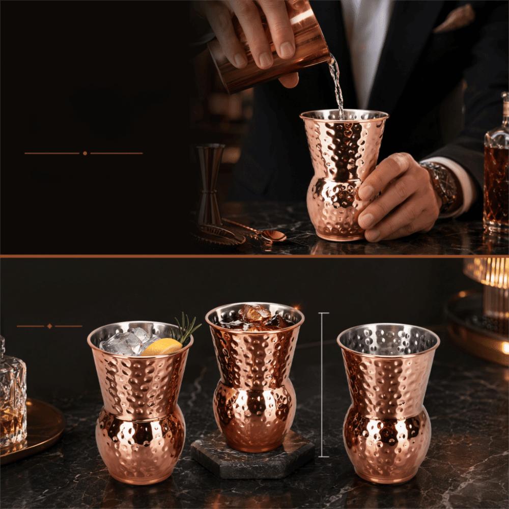 304 Stainless Steel Hammered Drinking Cup Copper Plated Insulated Cocktail Cup Home