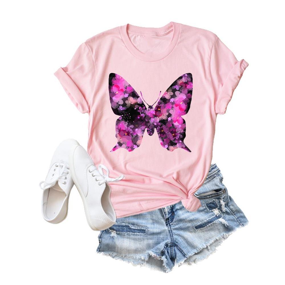 

Цветок Бабочка Стиль Трендовая Одежда Модная Футболка Футболки с Мультяшным Рисунком Летняя Футболка Женская Леди Принт Повседневная Графическая Футболка 4XL