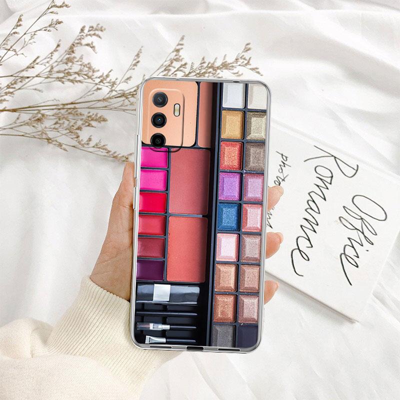 Cosmetics Eyeshadow Palettes Transparent Phone Case for Samsung Galaxy A04 A04S A14 A23 A34 A54 M23 M33 M52 M53