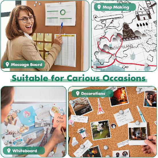 20 Sets Magnetic Push P, Silver Magnetic Tacks, Thumbtacks for Hanging, Poster Hanger, Push Pin Plips, Thumb Tacks for Wall, Push P for Bulletin