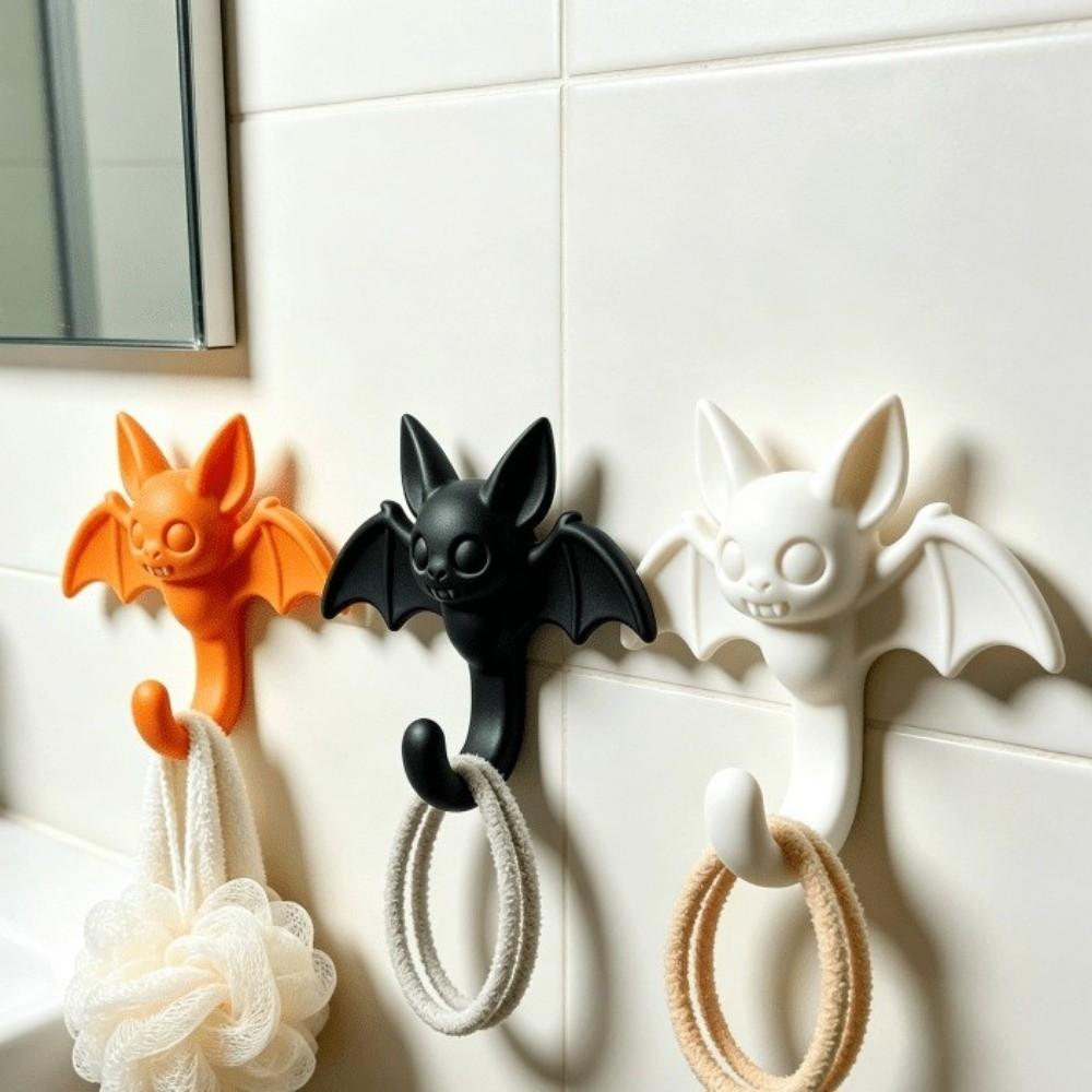 2PCS 3D Printed Cartoon Bat Shaped Wall Hook Self Adhesive Clothes Hook Storage Hooks Office
