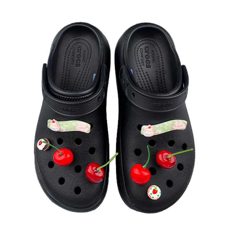 Crocs Crush Clog EVA Classic Crush ZY Zhiyu Cherry Fashion and Versatile Hole Shoes Unisex Black and Red