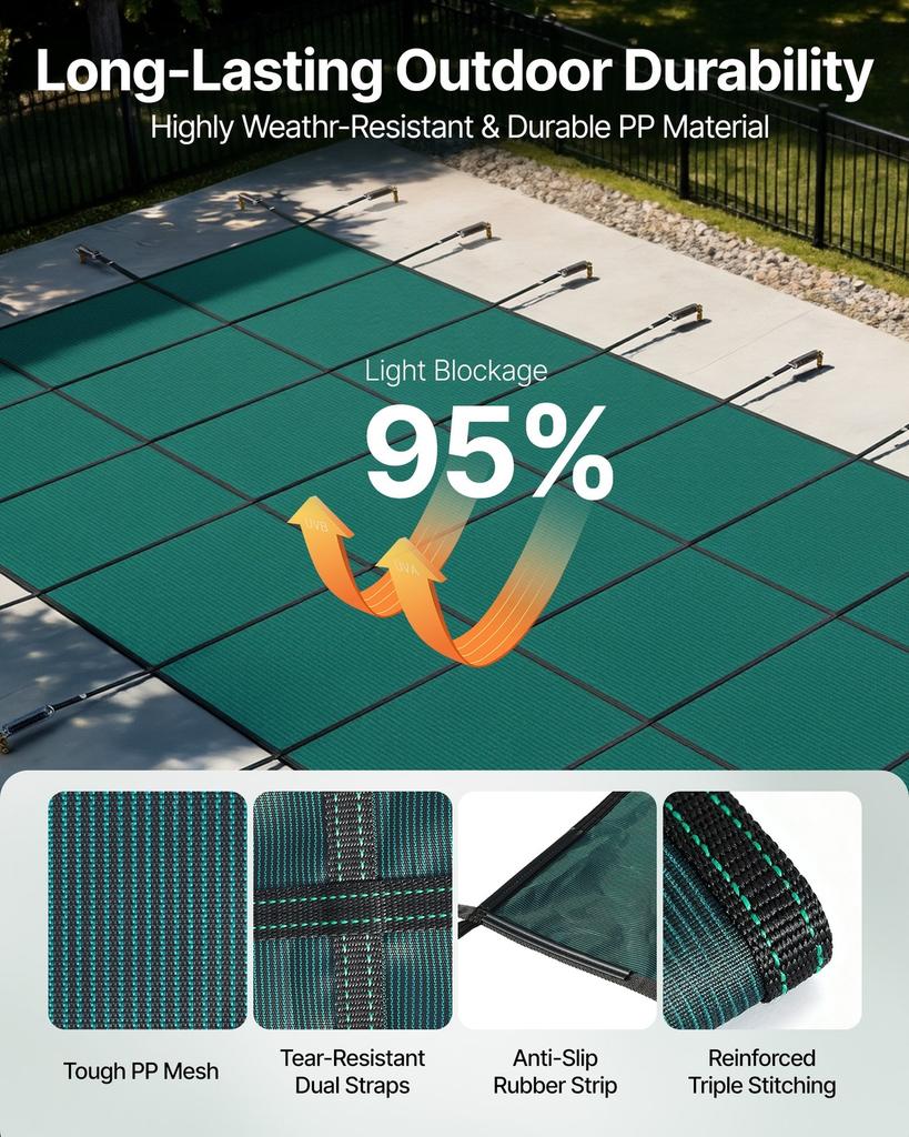 Pool Safety Cover 18x42ft, Inground Pool Cover fit for 16x40 ft Pool, Rectangle Inground Safety Pool Cover Green Mesh Solid Pool Safety Cover for