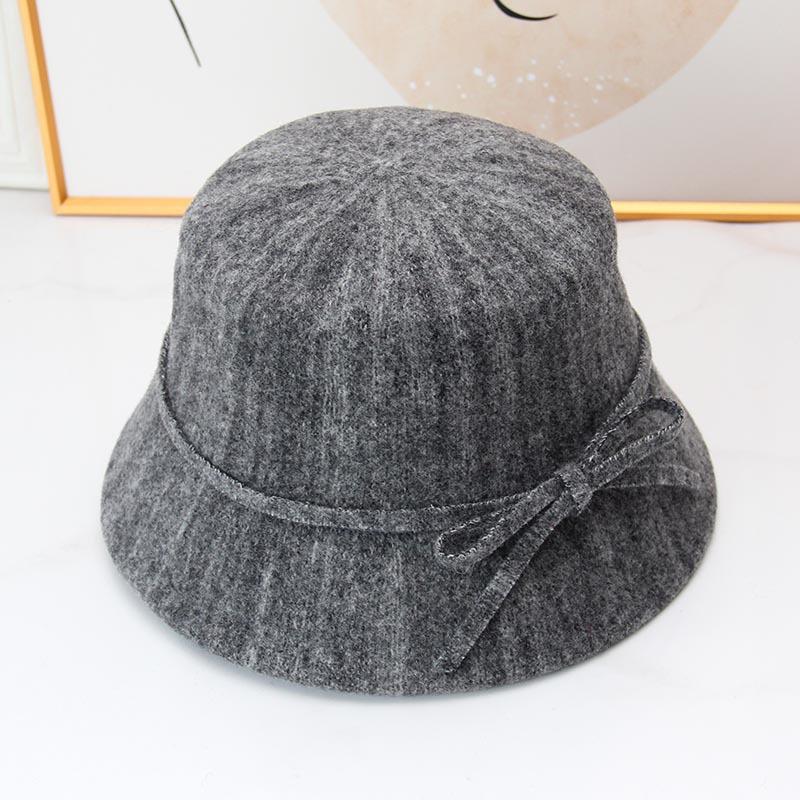 New Elegant Bow Mixed Color Wool Bucket Hat Women's Autumn and Winter Versatile Washbasin Hat Bucket Hat