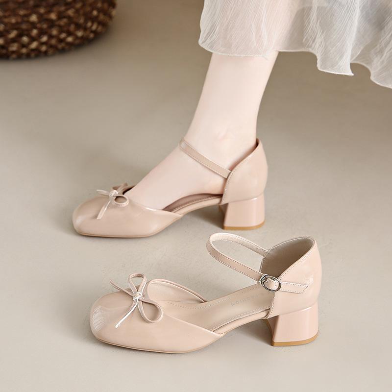 Sandal girl 2025 new pointed thick heel with skirt gentle single shoe fashion low heel bag head fairy style versatile