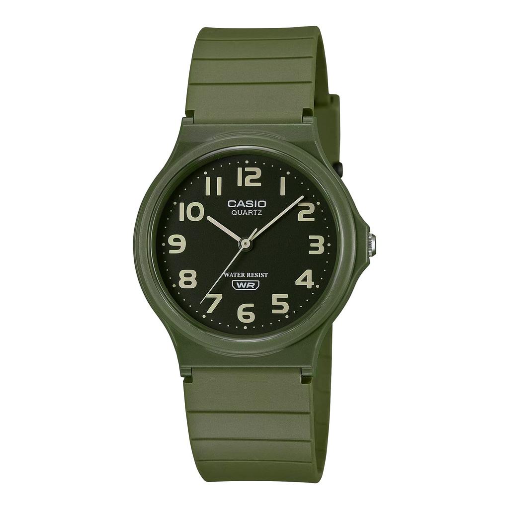 Casio Analog Watch MQ-24-1B2L / -24UC-3B with Urethane Strap, Unisex, Black with Gold Arabic or Matte Green, Imported.
