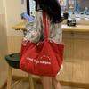 Large-capacity Tote Bag Striped Single-shoulder Bag Lettered College Student Canvas Bag Women's Commuting Bag
