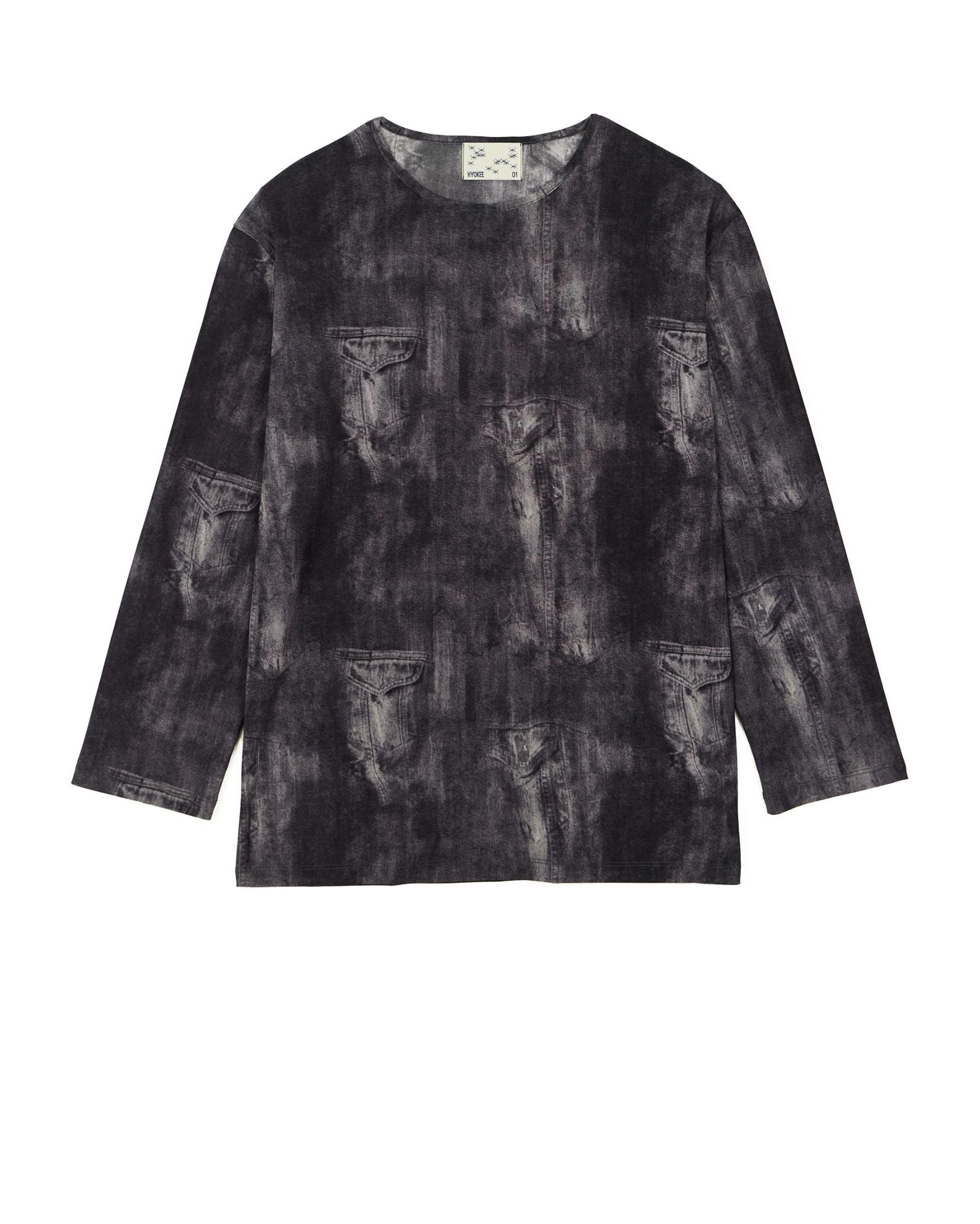 No Extra Touch Denim Printed Mesh T-Shirt Black Black/Free