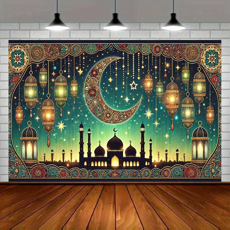

Islamic Moon Lantern Tapestry Ramadan Eid Celebration Decoration Mosque Silhouette Night Sky Stars for Religious Festival Home 74x94cm(29x37in)