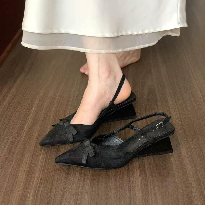 2026 Early Spring Pointed-Toe Low-Cut Bow High Heels Women s Backless Sandals 34 чёрный