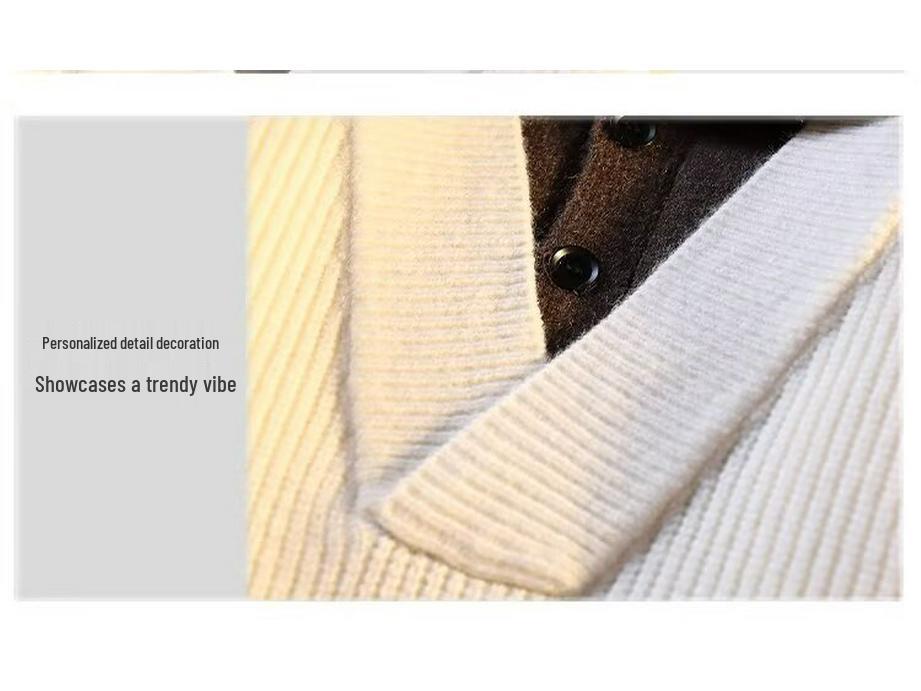 2024 Men's Autumn/Winter American Retro V-Neck Cardigan Sweater - Casual Solid Color Knitwear