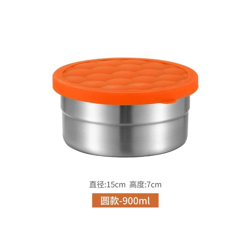Stainless Steel Food Storage Box with Silicone Lid Portable Lunch Fresh Keeping Box Refrigerator Freezer Kitchen Food Organizer