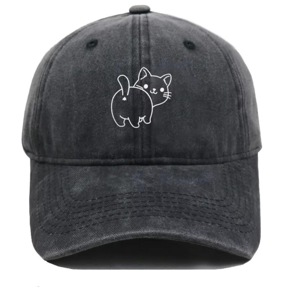 Cotton Fabric Baseball Cap Butt Cat Embroidery Baseball Hat Vintage Dad Hat  Outdoor