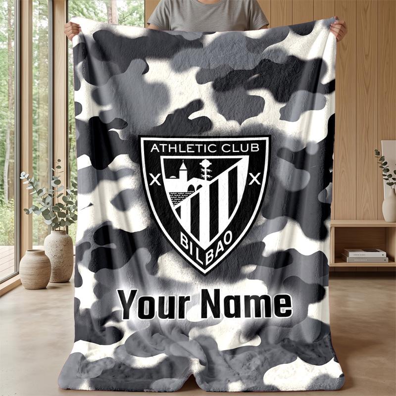 Custom Text Flannel Throw Blanket, Lightweight Cozy Bed Sofa BlanketAthletic Bilbao FC