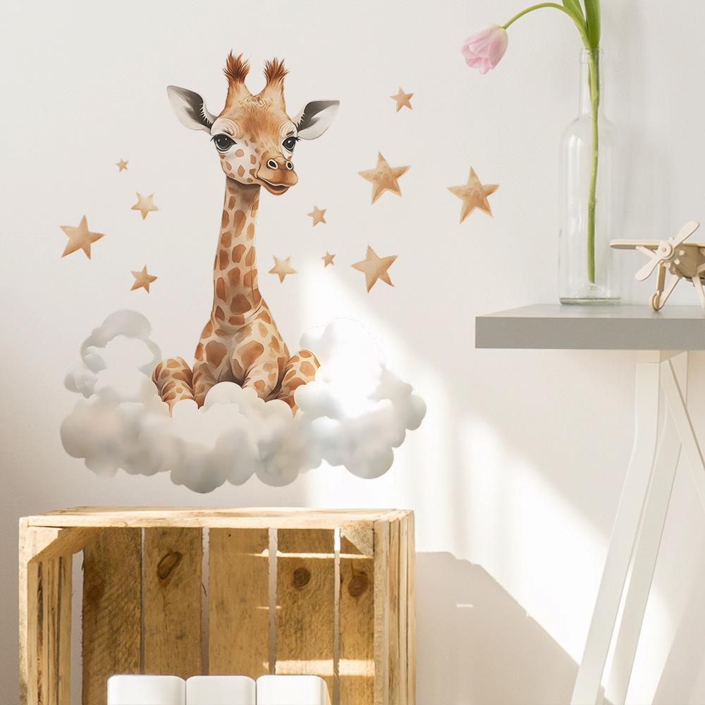Giraffe Clouds Stars Wall Sticker Self-Adhesive Removable for Bedroom Living Room Hallway Closet Dorm Home Decor Art