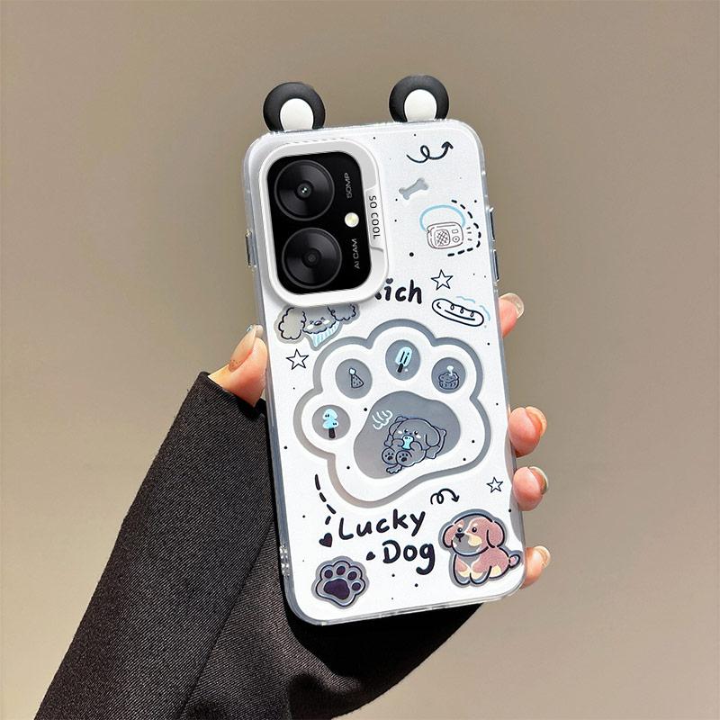 KEYSION Urocze etui z uszami i kreskówką dla Redmi 13C 4G 5G ze smyczą Miękkie silikonowe+PC Odporne na wstrząsy etui na telefon dla Xiaomi POCO C65