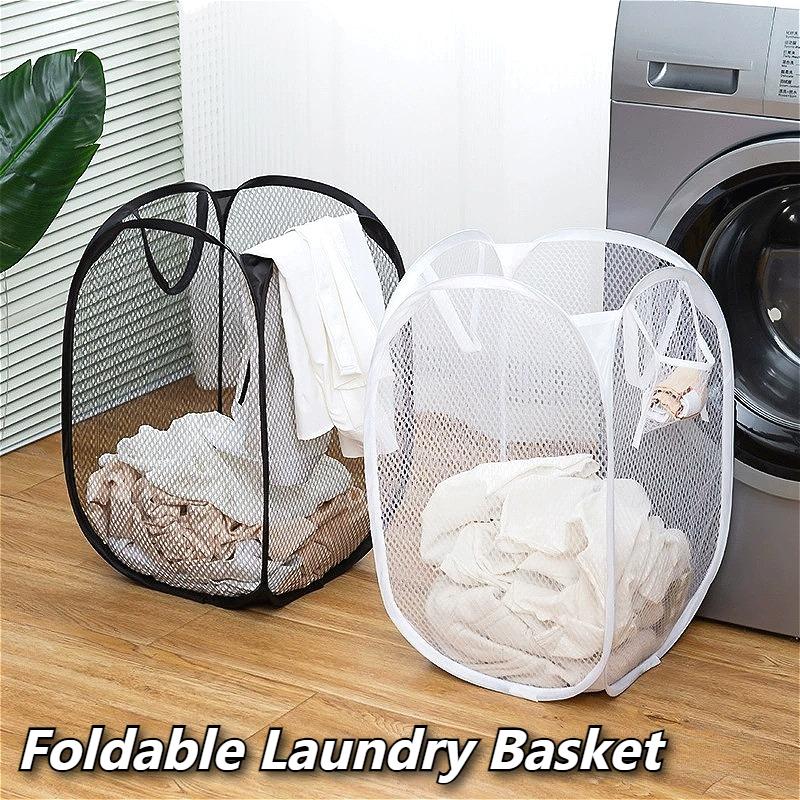 Foldable Household Laundry Basket Mesh Dirty Clothes Storage Basket Large Capacity Toy Storage Bag Bucket Bathroom Accessories