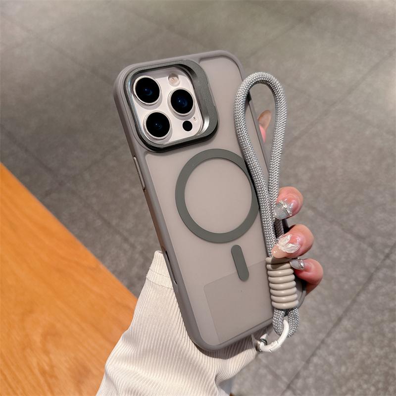 Luxury Matte PC Magnetic For Magsafe Cases For Apple iPhone 17 16 15 14 Plus 13 12 11 Pro Max Air Short Hand Rope Lanyard Cover