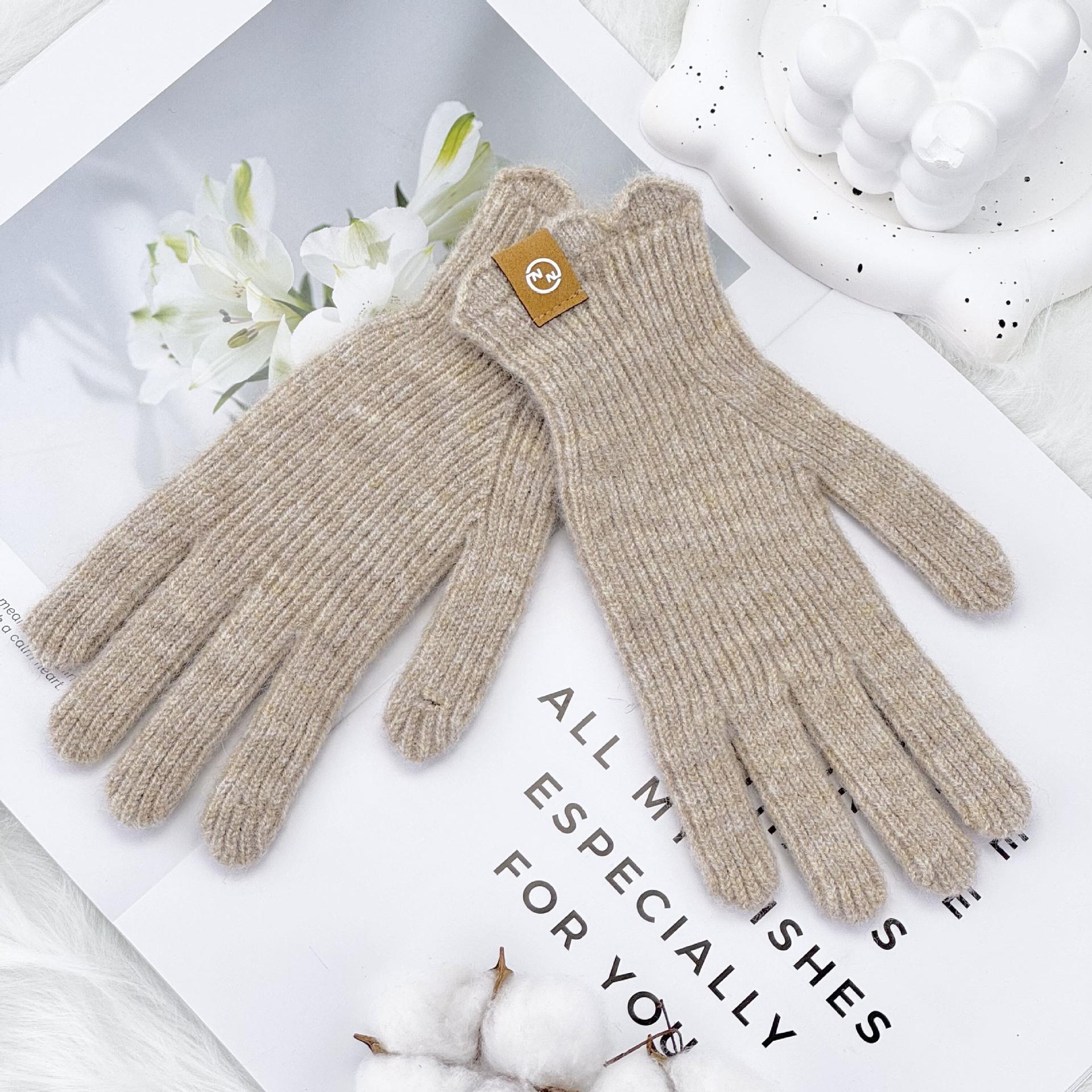 

Customized winter gloves lace cashmere wool knitted gloves autumn and winter adult five-finger open-finger warm gloves women One size