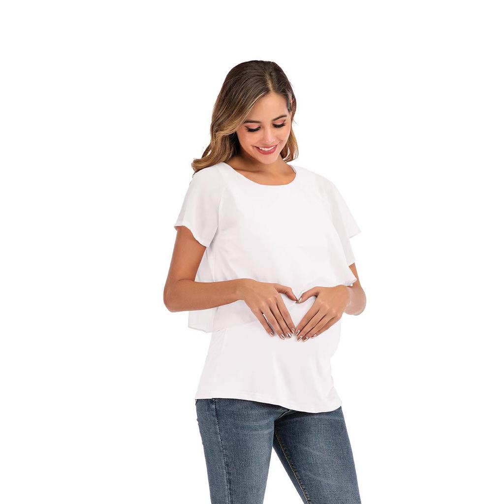 2023 Women's Chiffon Patchwork Maternity Nursing Top, Summer Short Sleeve