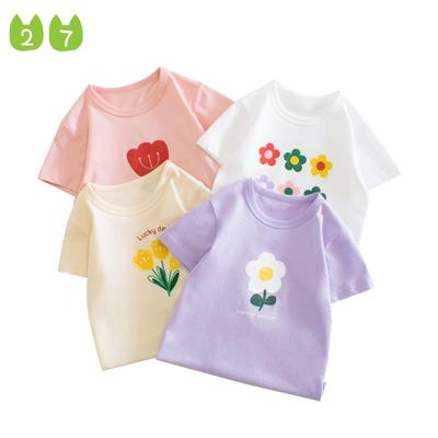 Kurzarm-T-Shirt für Kinder, Sommerkleidung für Mädchen, Oberteil mit Blumenmuster