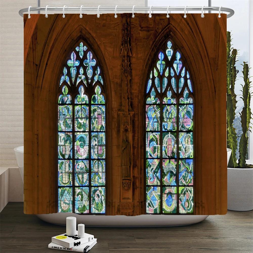 3D Moroccan Style Shower Curtain European Architectural Landscape Printed Waterproof Polyester Bathroom Curtain Decor With Hooks