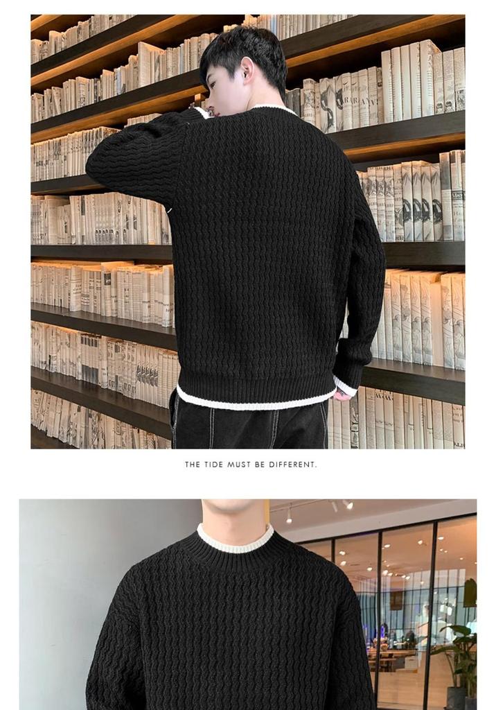 Men's Trendy Plus Velvet Thick Knitwear - Warm, Loose, Plain Color, Round Neck