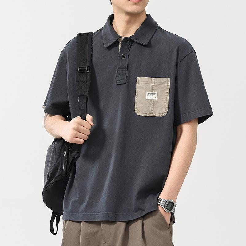 New Summer Men's Short-sleeved Heavy 250g Heavy Knitted Wash Water Men's Short Shirt