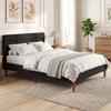 Double Bed Frame, 140 X 200 Cm, Wooden Slatted Base, Linen-Effect, Storage Underneath, Black