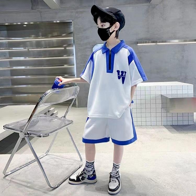 

Спортивные комплекты для мальчиков, летний костюм с футболкой, детский топ с буквами и шорты, 2 предмета, модная детская тонкая повседневная свободная одежда 140 белый