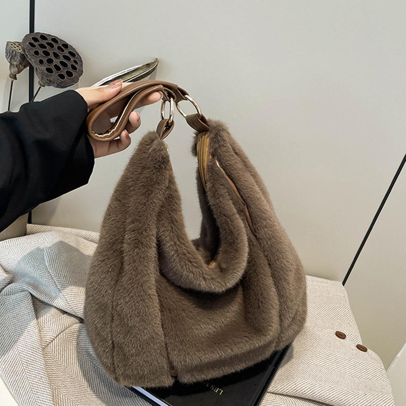 Yogodlns Handbag Faux Plush Bag Temperament Armpit Women's Hobo Bag Large Capacity Shoulder Bag Winter New Design Handbags