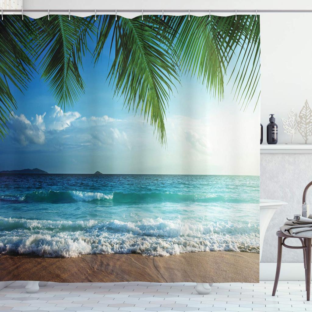Beach Coastal Shower Curtain Summer Hawaii Ocean Seaside Sunset Sunrise Shower Curtains For Bathroom Waterproof Bath Curtain