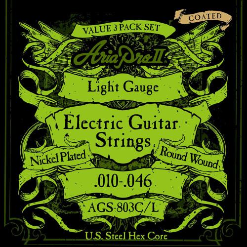 Ariapro II Coated Nickel Light Electric Guitar Strings (3-Pack) AGS-803C/L