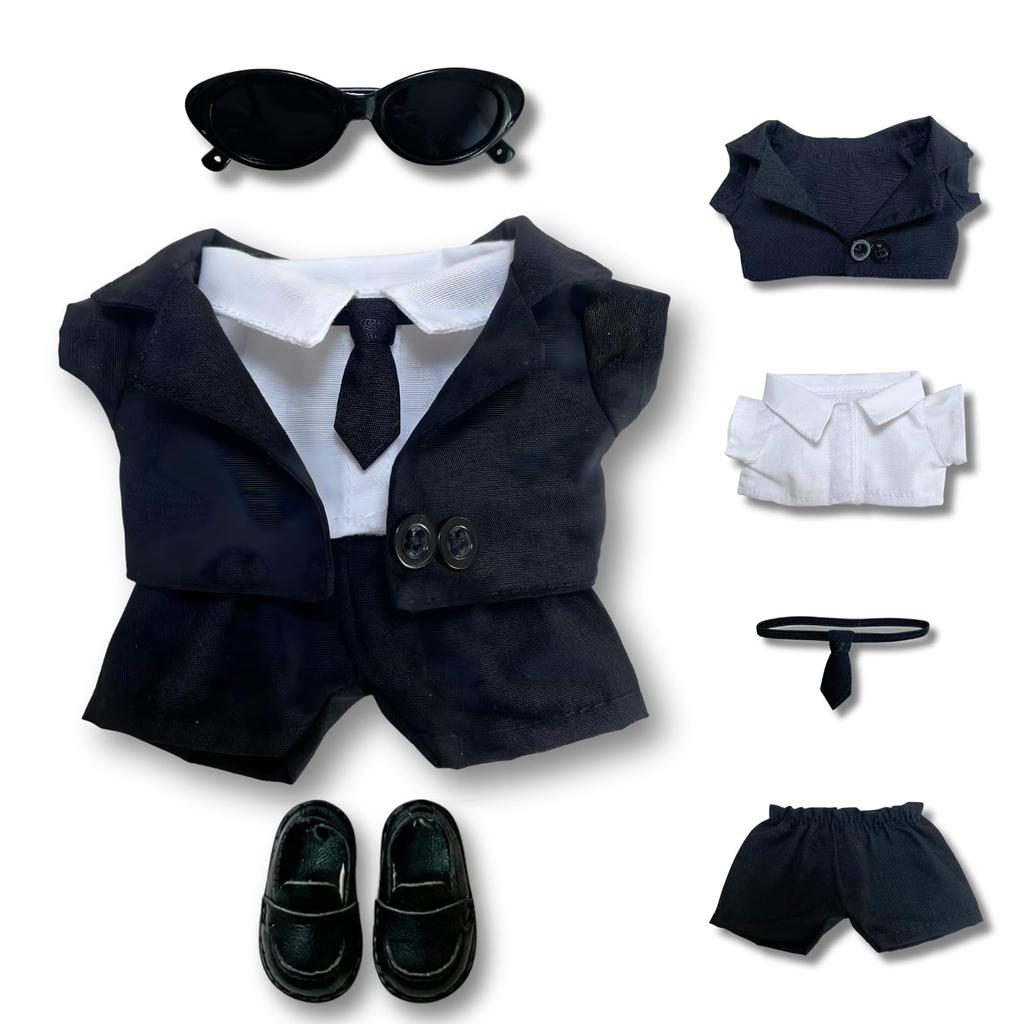 Letaya Plush Toy Clothes Set (15cm-17cm): Black Suit, White Shirt, Tie, Black (6-piece set)