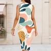 Women Plus Size Round Neck Sleeveless Colorful Printed Bodycon Midi Dress