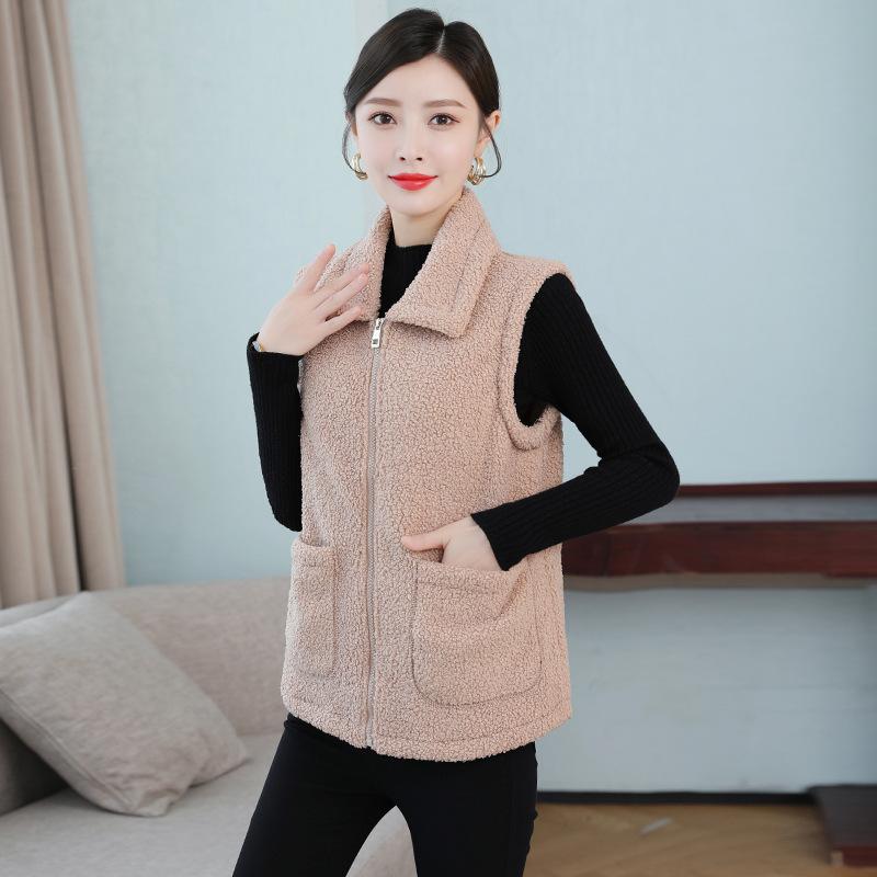 Women's Solid Color Lambswool Vest Short Style Grained Velvet Vest