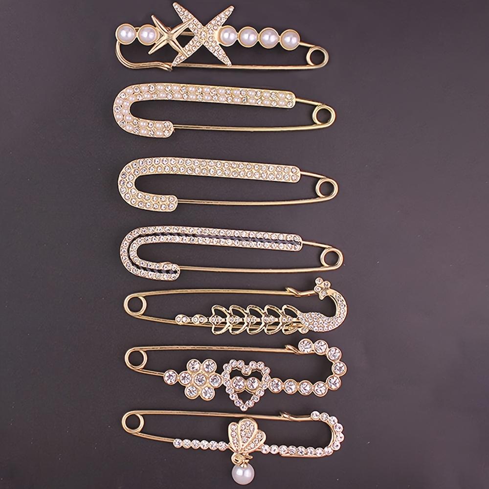 

7pcs Fashion Rhinestone Brooch Pin Anti-Slip Adjustment Button Cardigan Scarf Decoration for Women s Suit Access