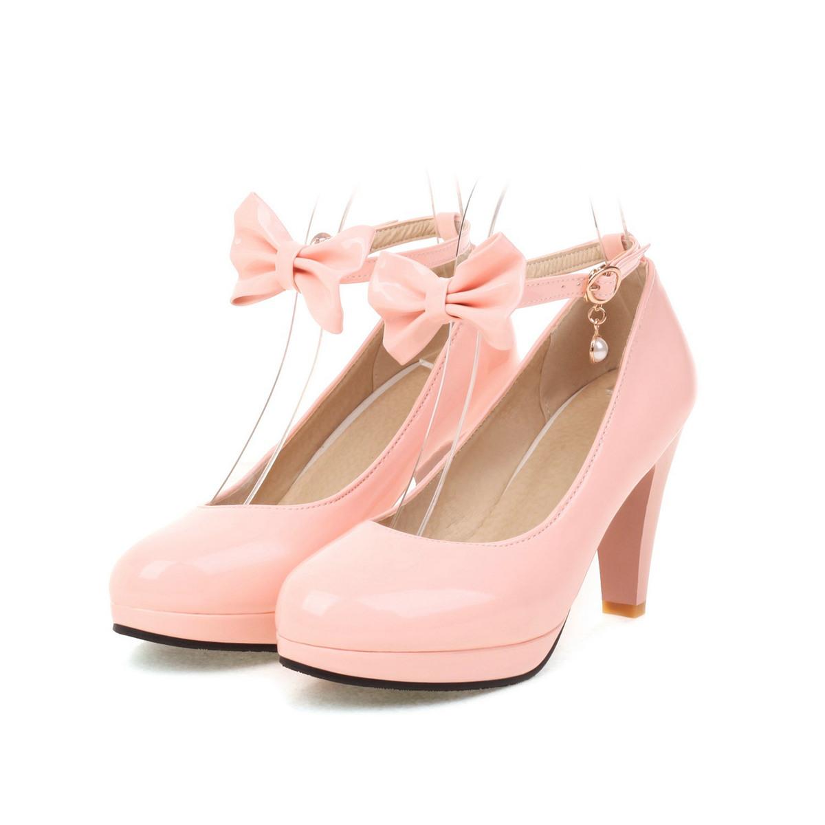 

Женские туфли-лодочки на высоком каблуке с ремешком на щиколотке и круглым носком на платформе с бантом из глянцевой лакированной кожи на лето и осень в стиле «милая лолита» 49