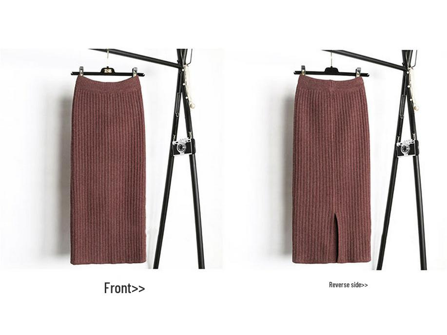 Jupe Midi Tricot Épais Fendue pour Femme - Laine Polyvalente à Taille Élastique pour Automne/Hiver 2025