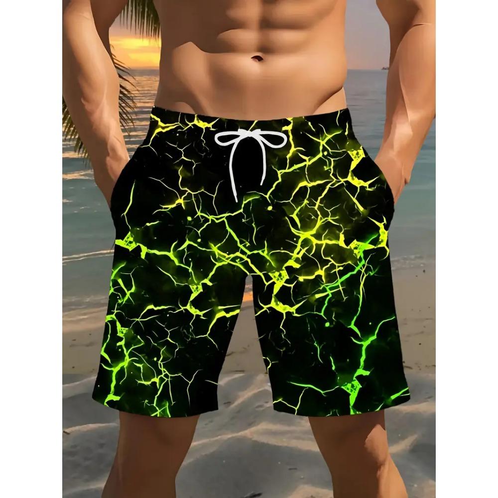 Personality Seawater 3D Crack Lightning Printed Shorts Men's Hawaii Swim Shorts Summer Casual Vacation Beach Trunks Board Pants