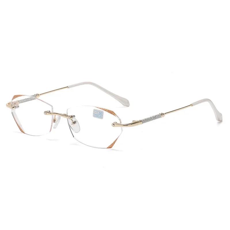 Fashionable Starlight Fine Flash Near Sight Glasses Diamond Cut Edge Frameless Perforated Myopia Glasses Anti Blue Eyeglasses