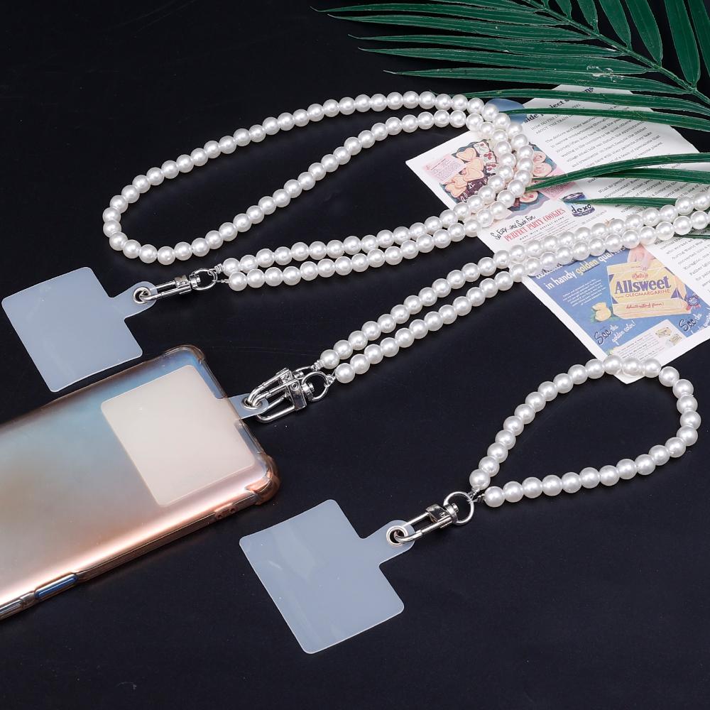 Universelles Handykette Umhängeband Armbandkette mit Perlen und Anti-Verlust-Clip-Karte Langes & Kurzes Aufhängekordelband