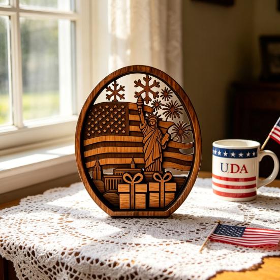 Patriotic 4th of July Table Centerpiece Wooden America Flag Lady Liberty Standing Sign for Independence Day Farmhouse Tiered Tray Decor