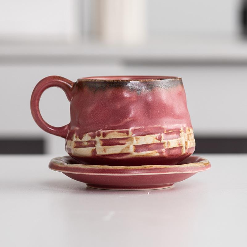 Creative Coffee Cup And Saucer Set Retro Kiln Change Afternoon Tea Latte Coffee Cup Household Small Capacity Cup