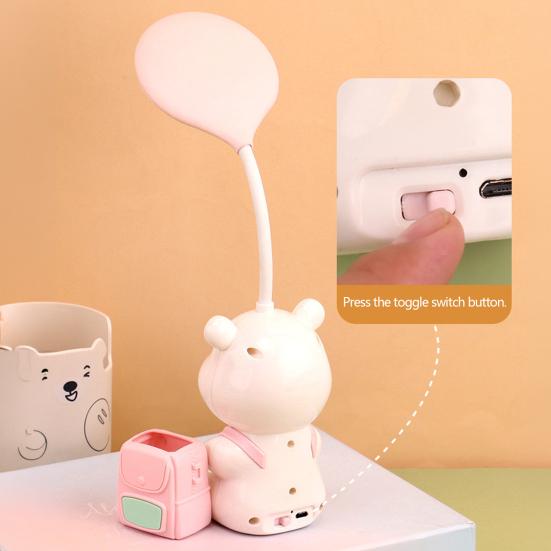 Cartoon Backpack Bear Desk Lamp USB Rechargeable Flexible Gooseneck Table Reading Light Home Office Bedroom Bedside Night Light