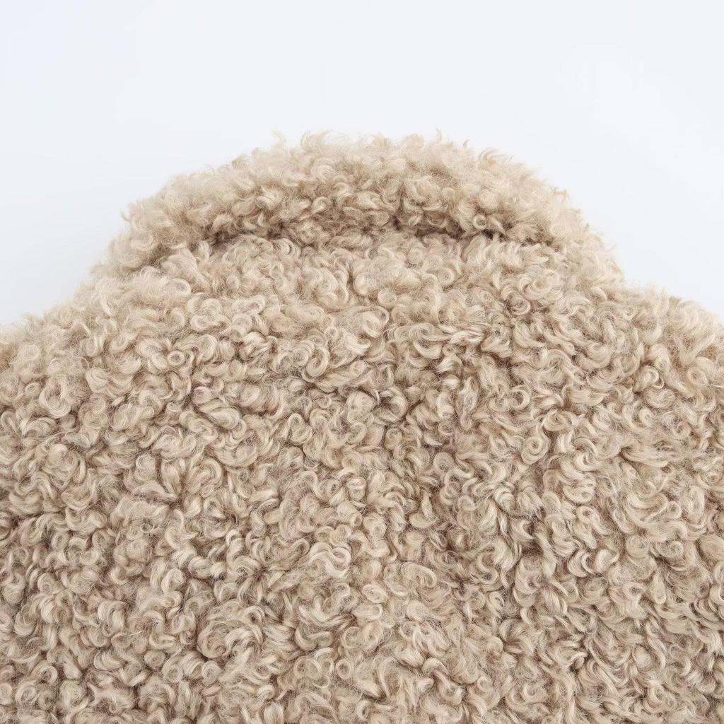 Women's Autumn Fleece Jacket with Turn-Down Collar and Rope Knot Detail