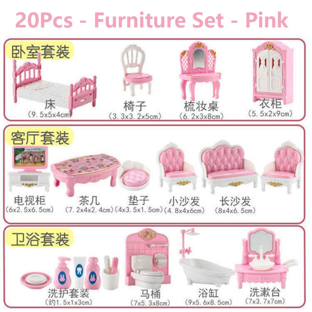 24Pcs Style Brown Miniature DollhouseFurniture Accessory Kids Toy Cute Kawaii Pink Kitchen Cooking Things For Girl Gifts
