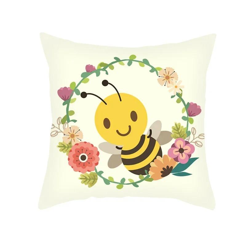 Office Living Room Home Pillowcase Car Ornaments Cartoon Bee Print Pillowcase
