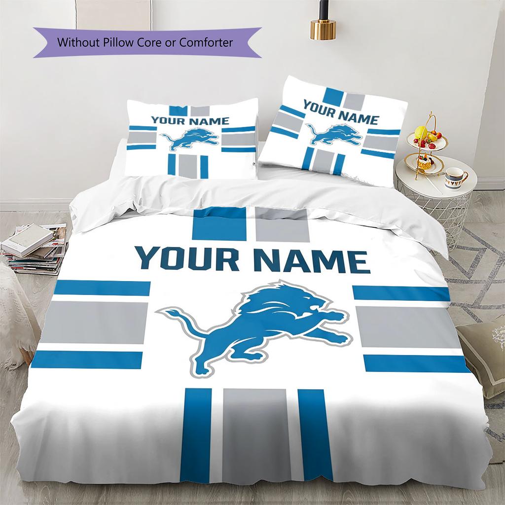 Custom Name,Detroit Lions Pattern Bedding Home Decoration Birthday Gift ( 1 duvet cover + 2 pillowcase, without core),fan merchandise.