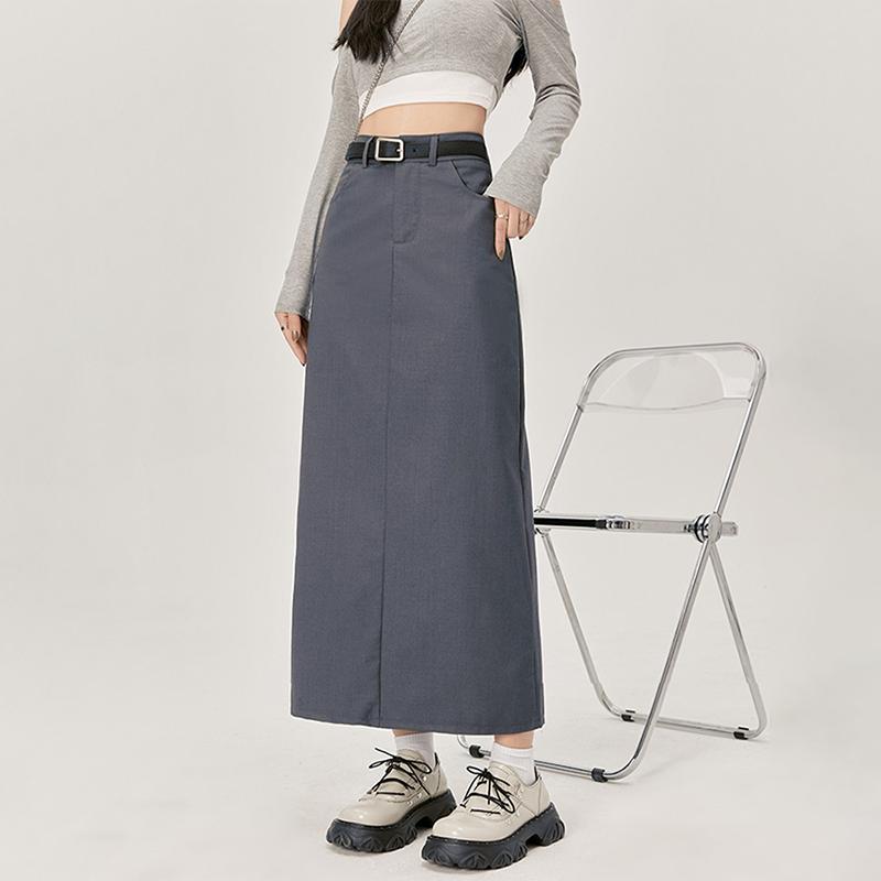 Women Split Suit Midi Skirts Summer Slim High Waist A Line Skirt Female Elegant Casual Office Lady Korean Vintage Black